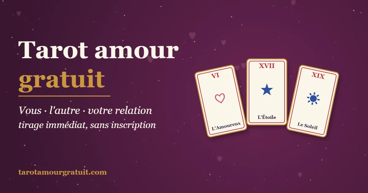 Tirage tarot amour gratuit avec les cartes de L'Amoureux, de L'Étoile et du Soleil